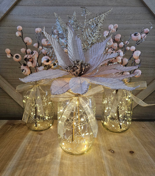 3 Piece Blush Lighted Christmas Centerpiece