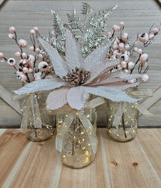 3 Piece Blush Lighted Christmas Centerpiece - Glassy Gal Decor