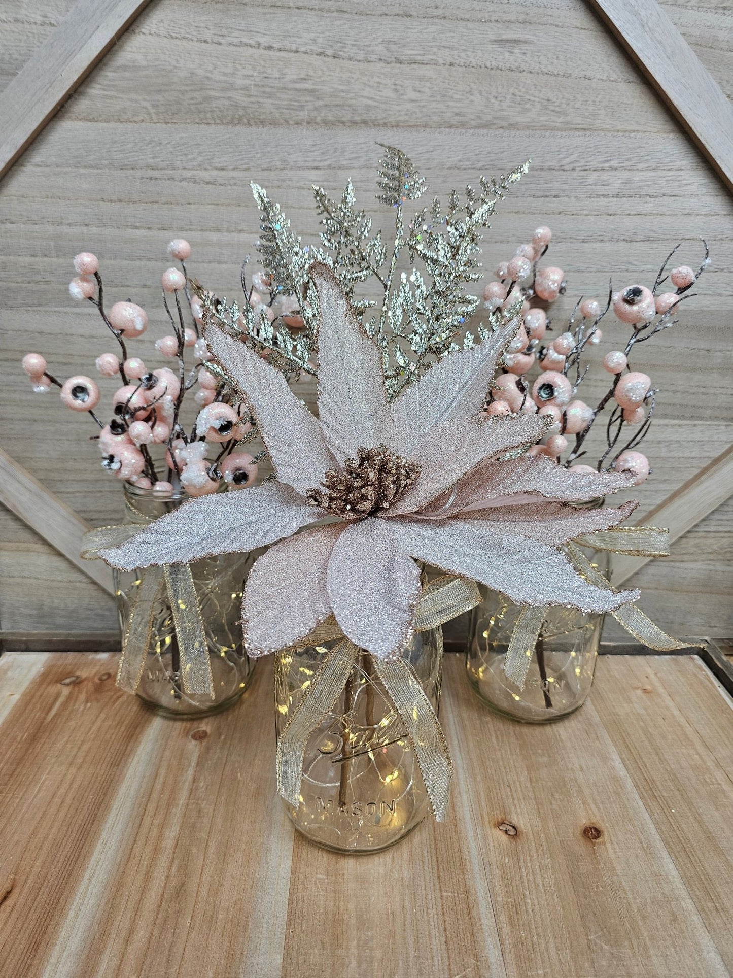 3 Piece Blush Lighted Christmas Centerpiece - Glassy Gal Decor