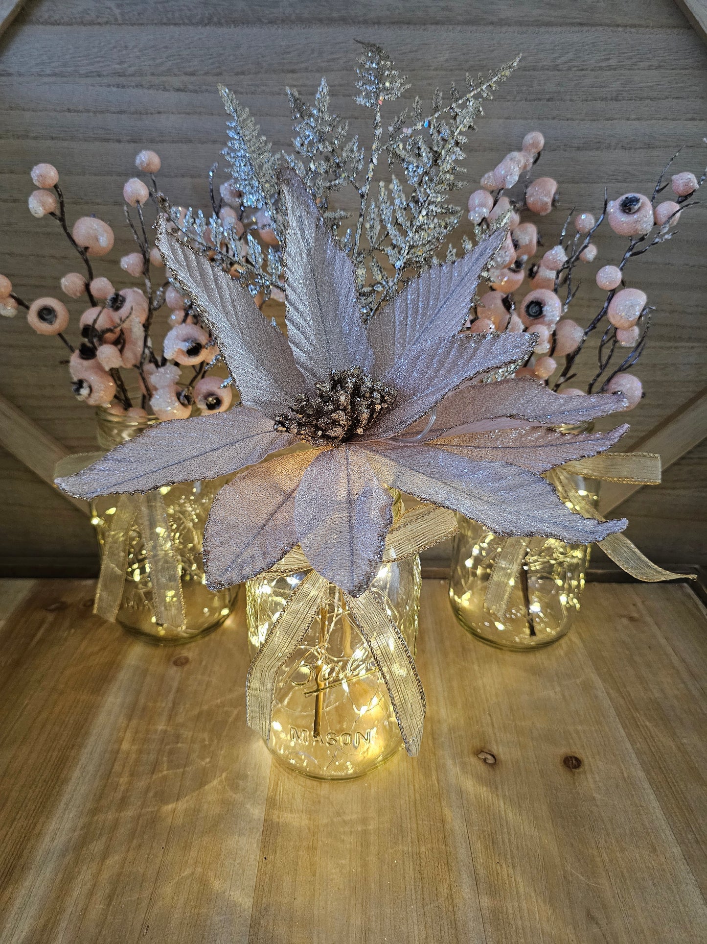 3 Piece Blush Lighted Christmas Centerpiece