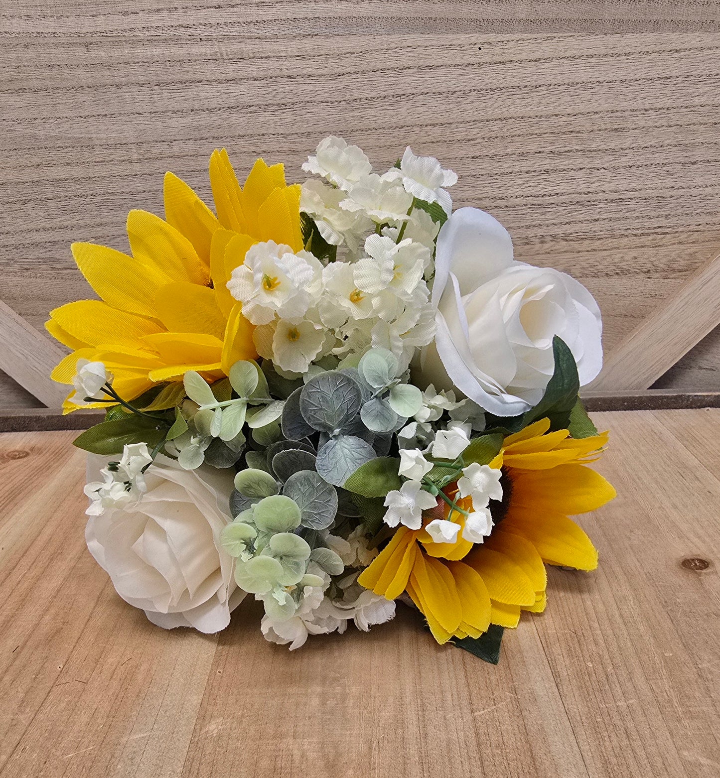 Sunflower, Ivory Rose, & Eucalyptus Lighted Mason Jar Centerpiece