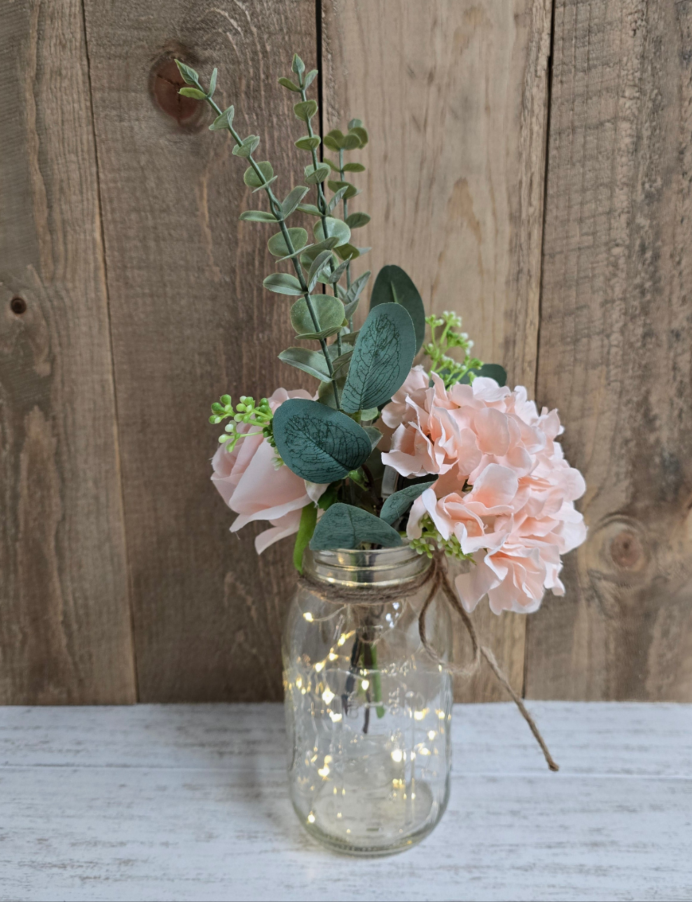 Blush Silk Hydrangea and Rose Lighted Event Table Centerpiece
