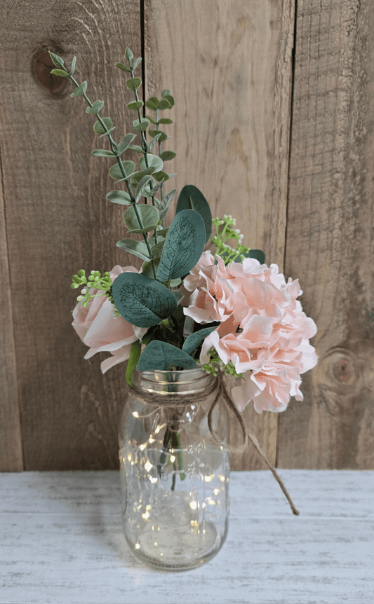 Blush Silk Hydrangea and Rose Lighted Event Table Centerpiece - Glassy Gal Decor