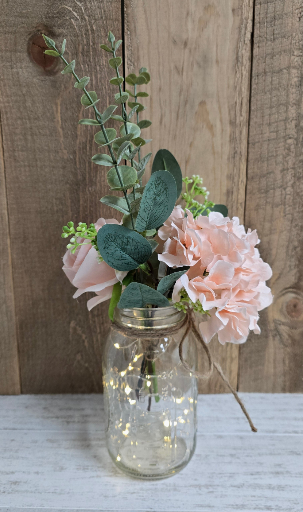 Blush Silk Hydrangea and Rose Lighted Event Table Centerpiece