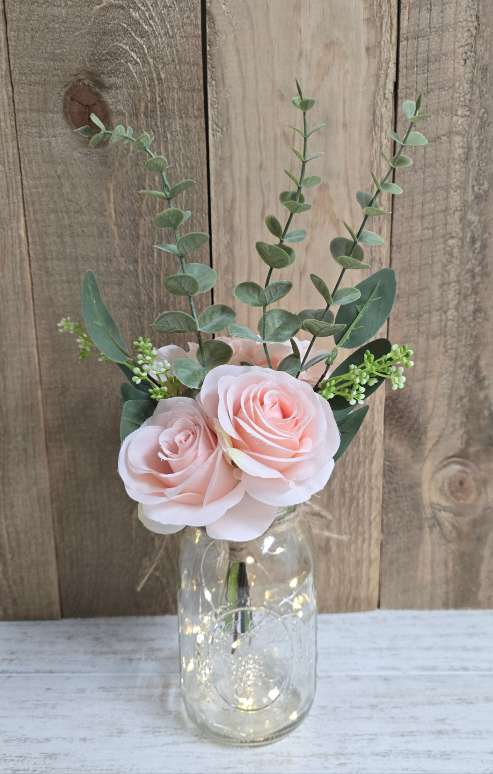 Blush Silk Hydrangea and Rose Lighted Event Table Centerpiece