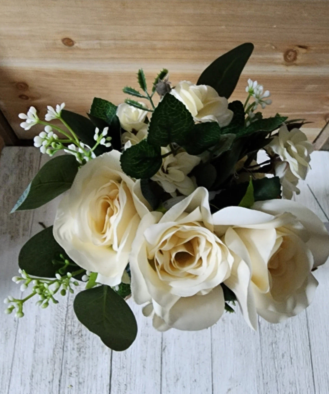 3 pc Ivory Rose and Eucalyptus Lighted Mason Jar Centerpiece Set