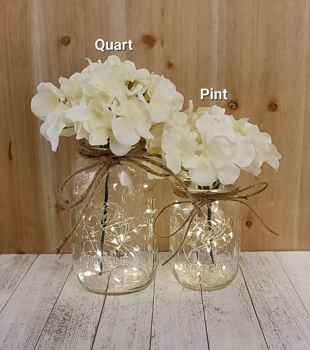 Ivory Silk Hydrangea Lighted Mason Jar Centerpiece - Glassy Gal Decor