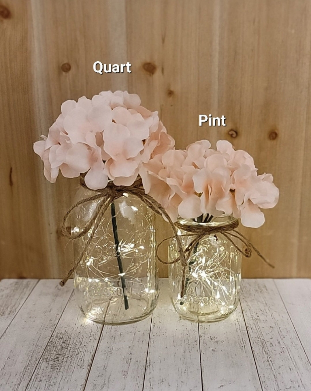 Blush Hydrangea Lighted Mason Jar Centerpiece