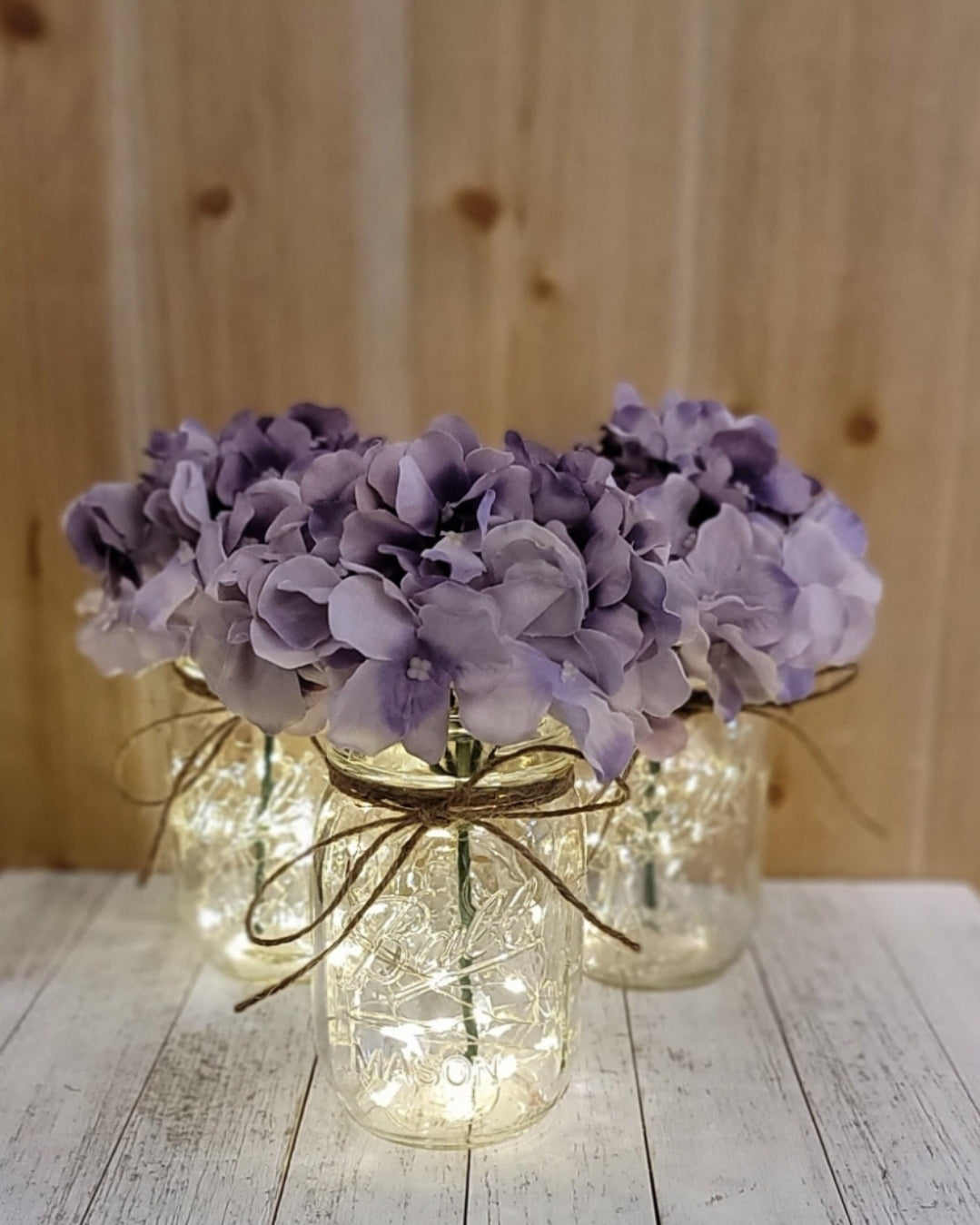 Dreamy Purple Hydrangea Lighted Mason Jar Centerpiece