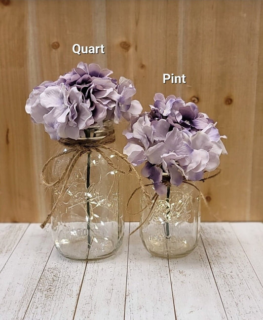 Dreamy Purple Hydrangea Lighted Mason Jar Centerpiece - Glassy Gal Decor