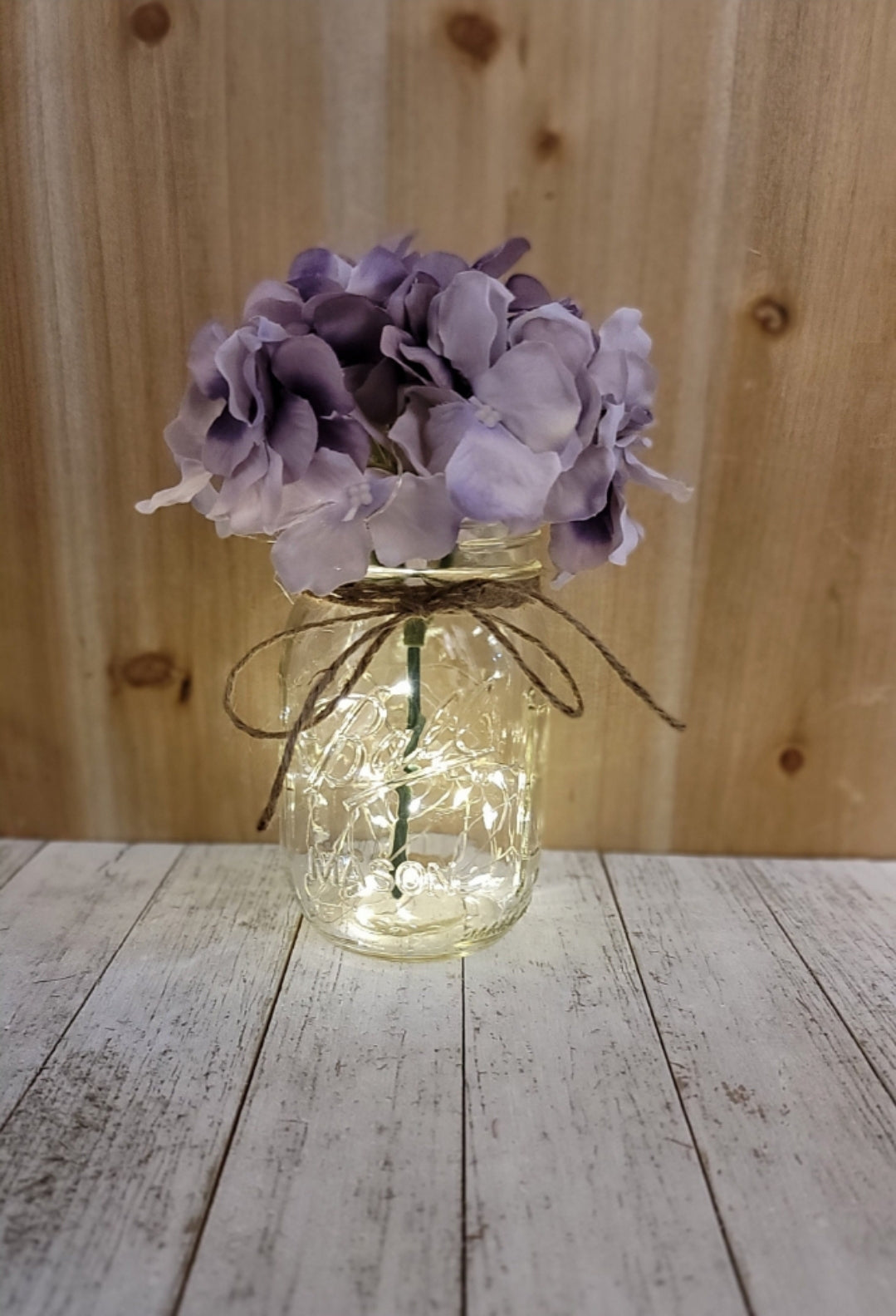 Dreamy Purple Hydrangea Lighted Mason Jar Centerpiece