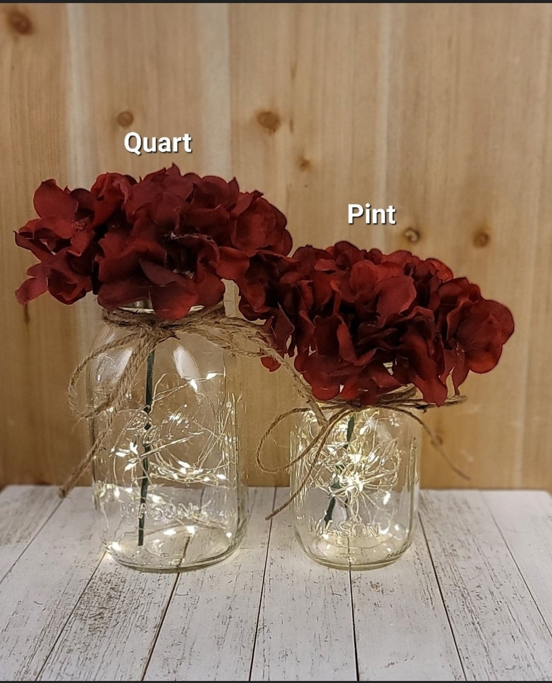 Burgundy Hydrangea Lighted Mason Jar Centerpiece