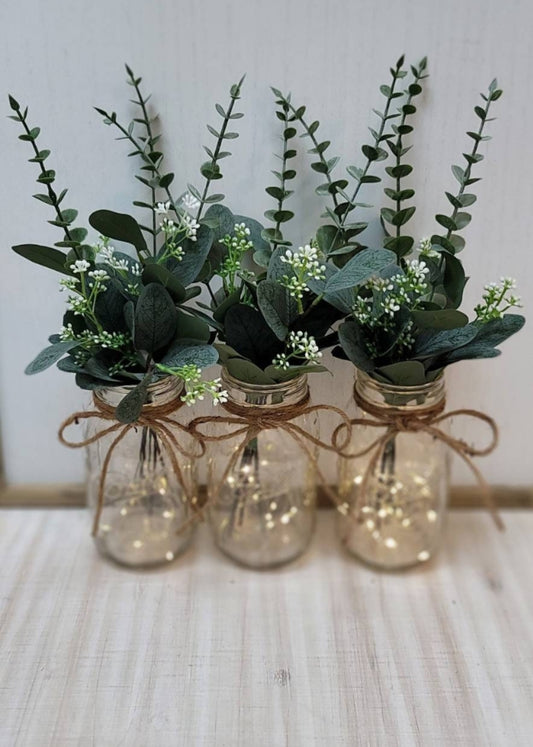 Eucalyptus and Greenery Lighted Mason Jar Centerpiece
