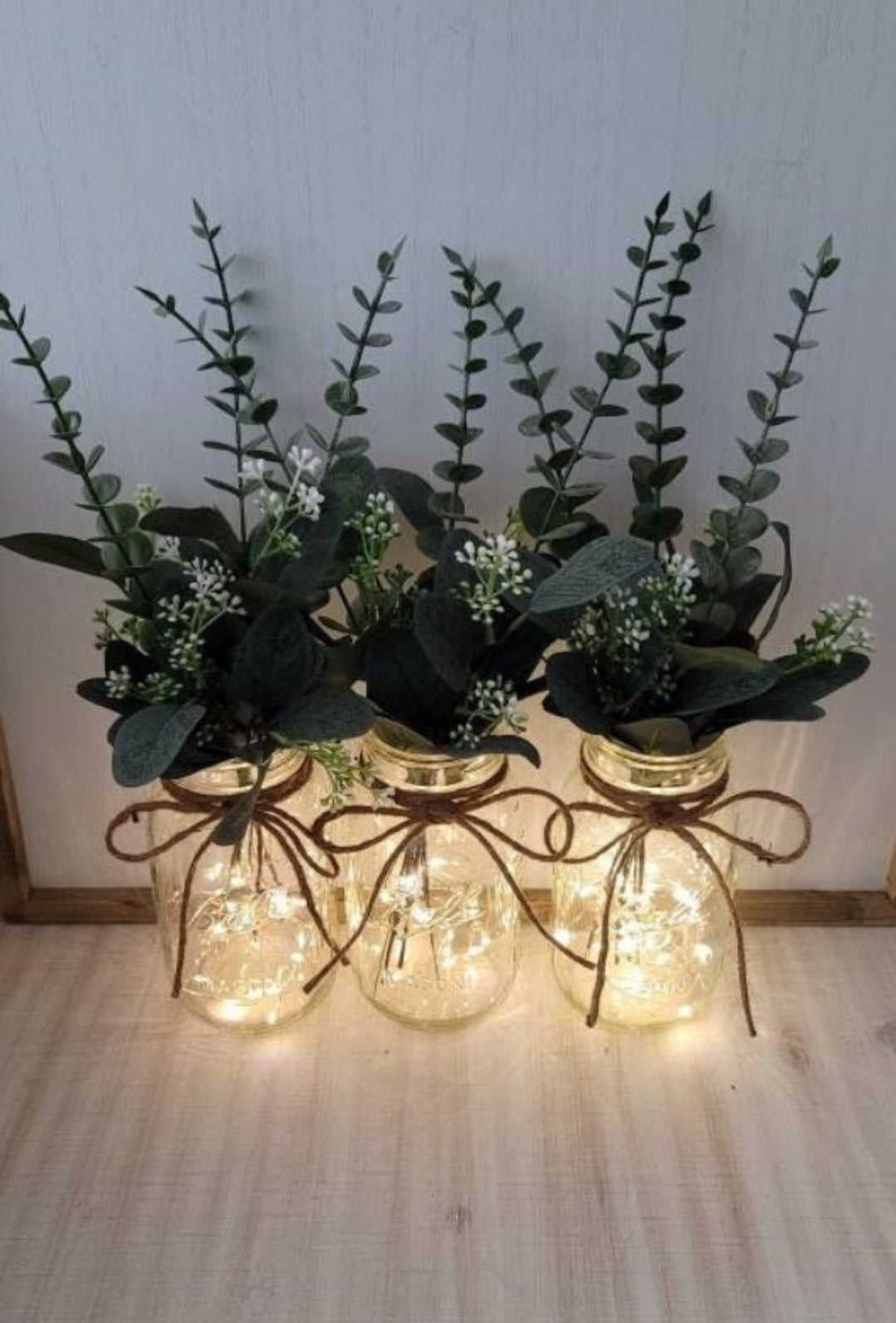mason jar succulent centerpieces Eucalyptus and Greenery Lighted Mason Jar Centerpiece – Glassy Gal Decor