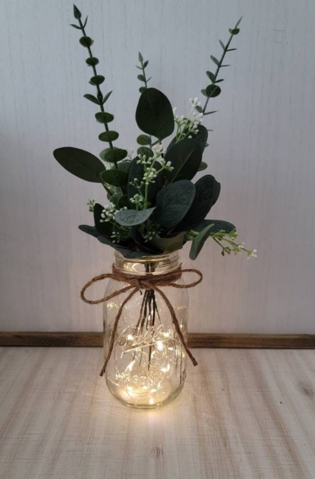 Eucalyptus and Greenery Lighted Mason Jar Centerpiece - Glassy Gal Decor