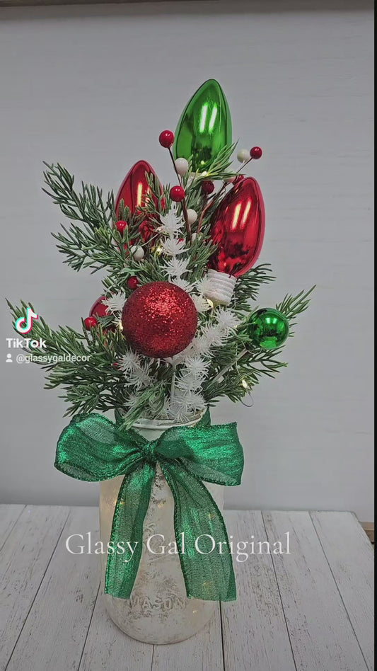 Christmas Tree Lighted Mason Jar Centerpiece