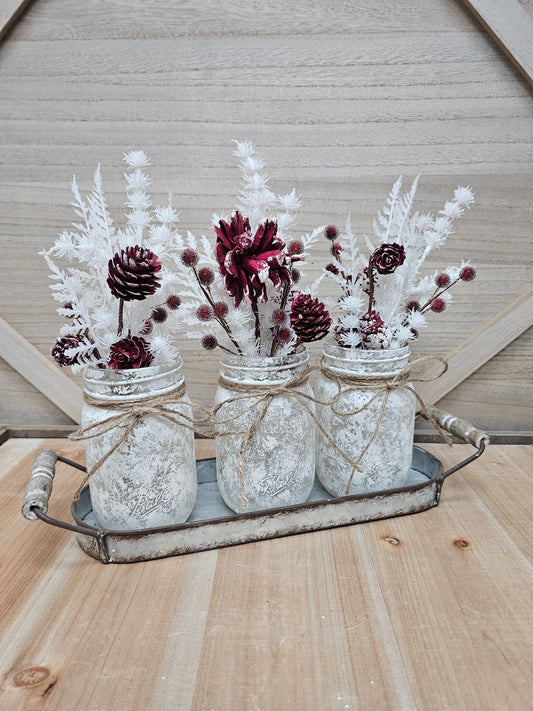 White Frost Mason Jar Christmas Centerpiece