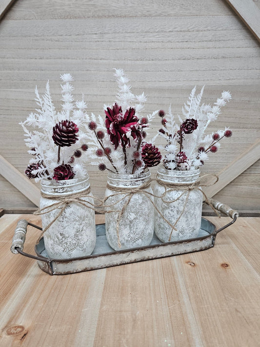 White Frost Mason Jar Christmas Centerpiece - Glassy Gal Decor