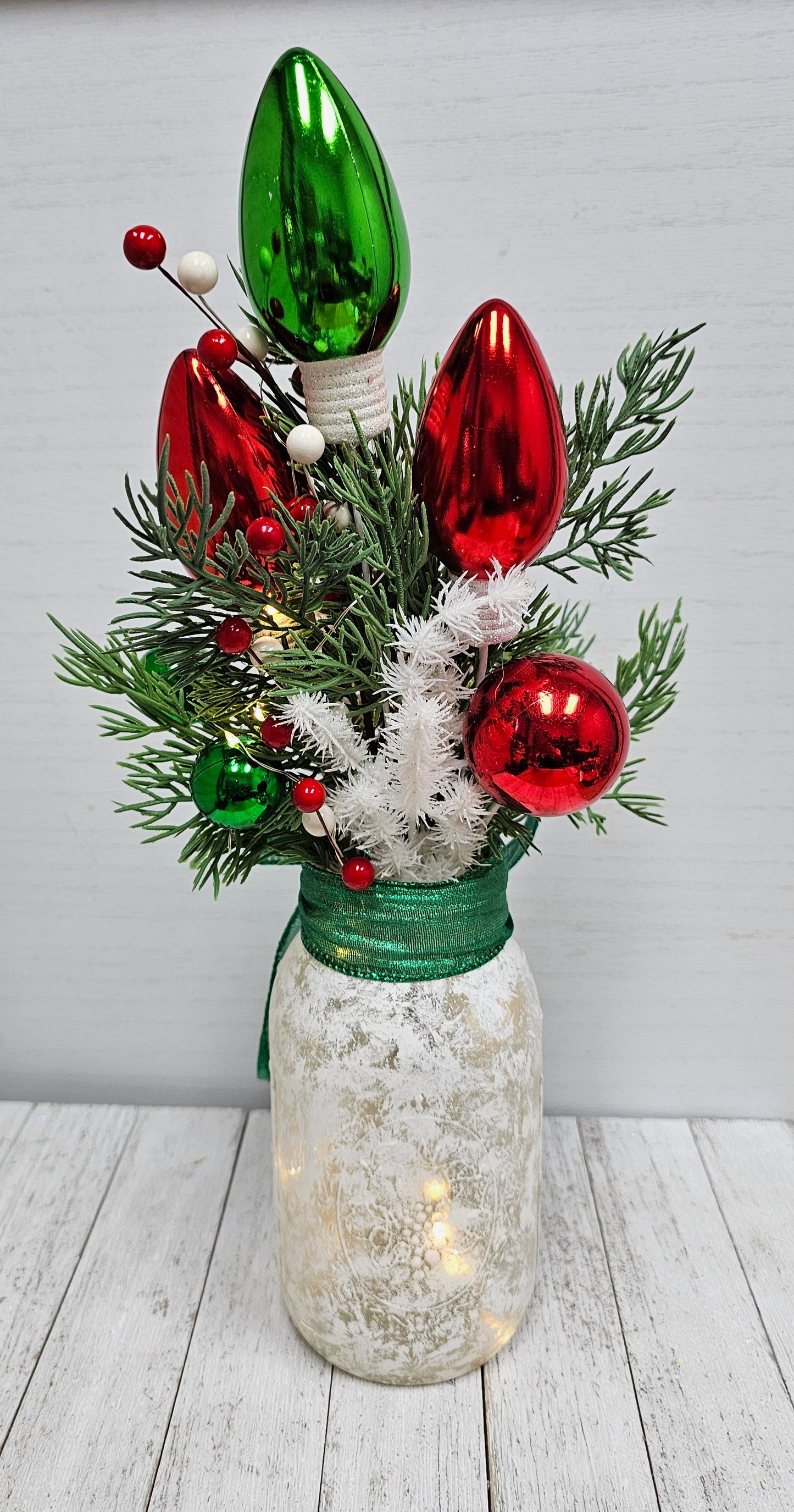 Christmas Tree Lighted Mason Jar Centerpiece