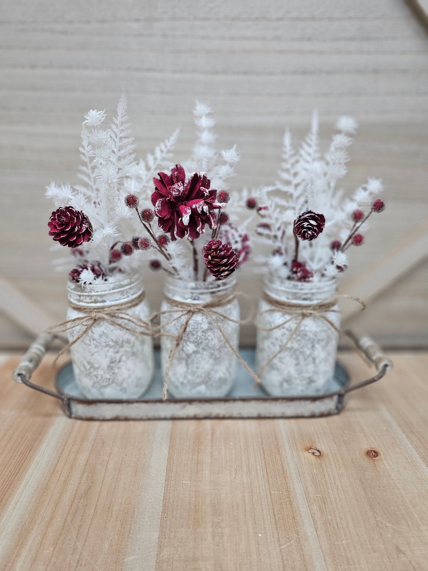 White Frost Mason Jar Christmas Centerpiece - Glassy Gal Decor