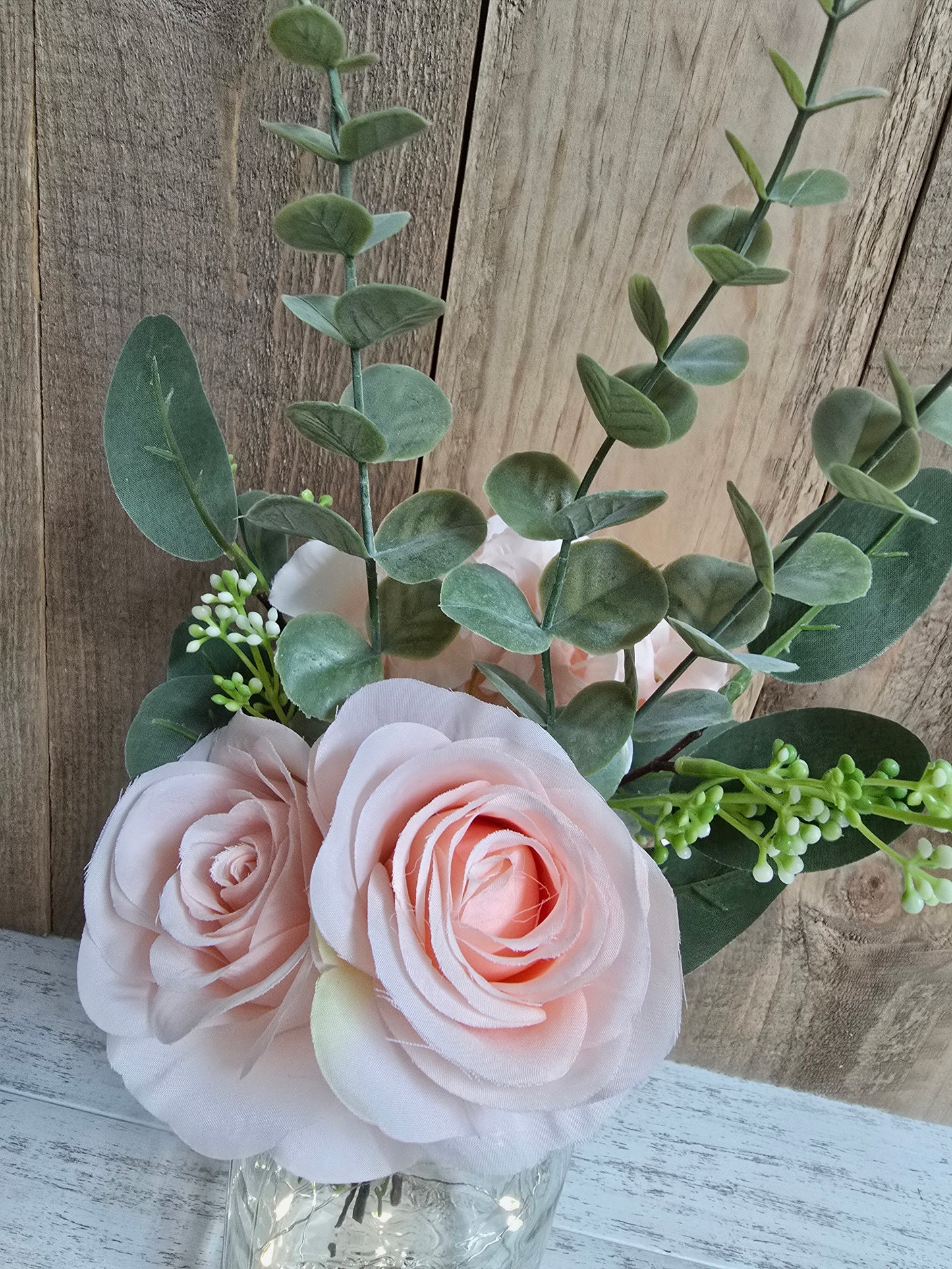 Blush Silk Hydrangea and Rose Lighted Event Table Centerpiece