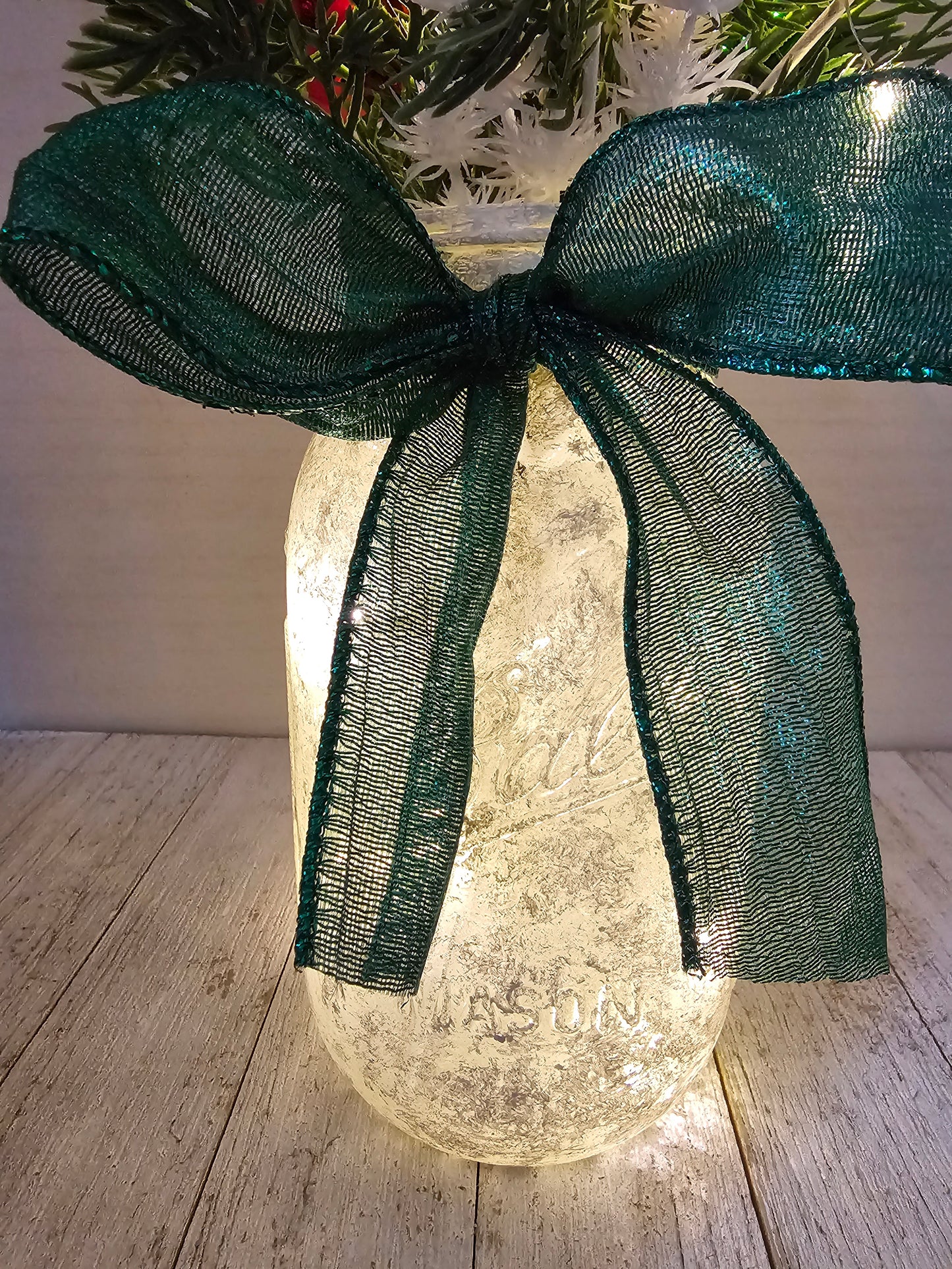 Christmas Tree Lighted Mason Jar Centerpiece