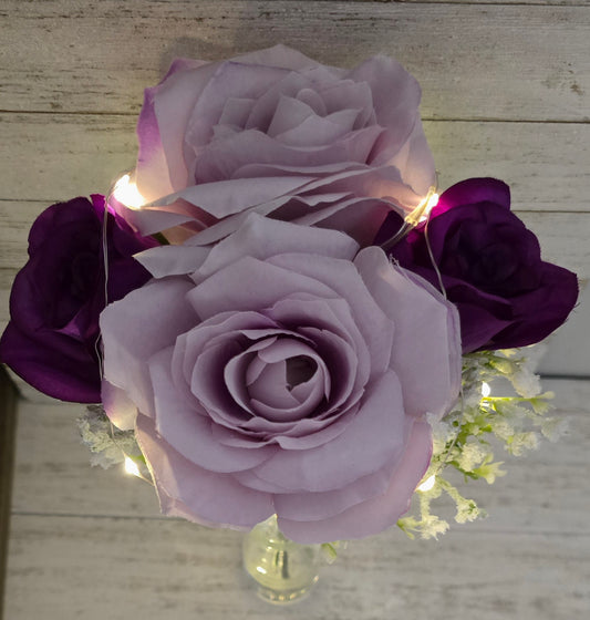 Purple Silk Rose Lighted Centerpiece