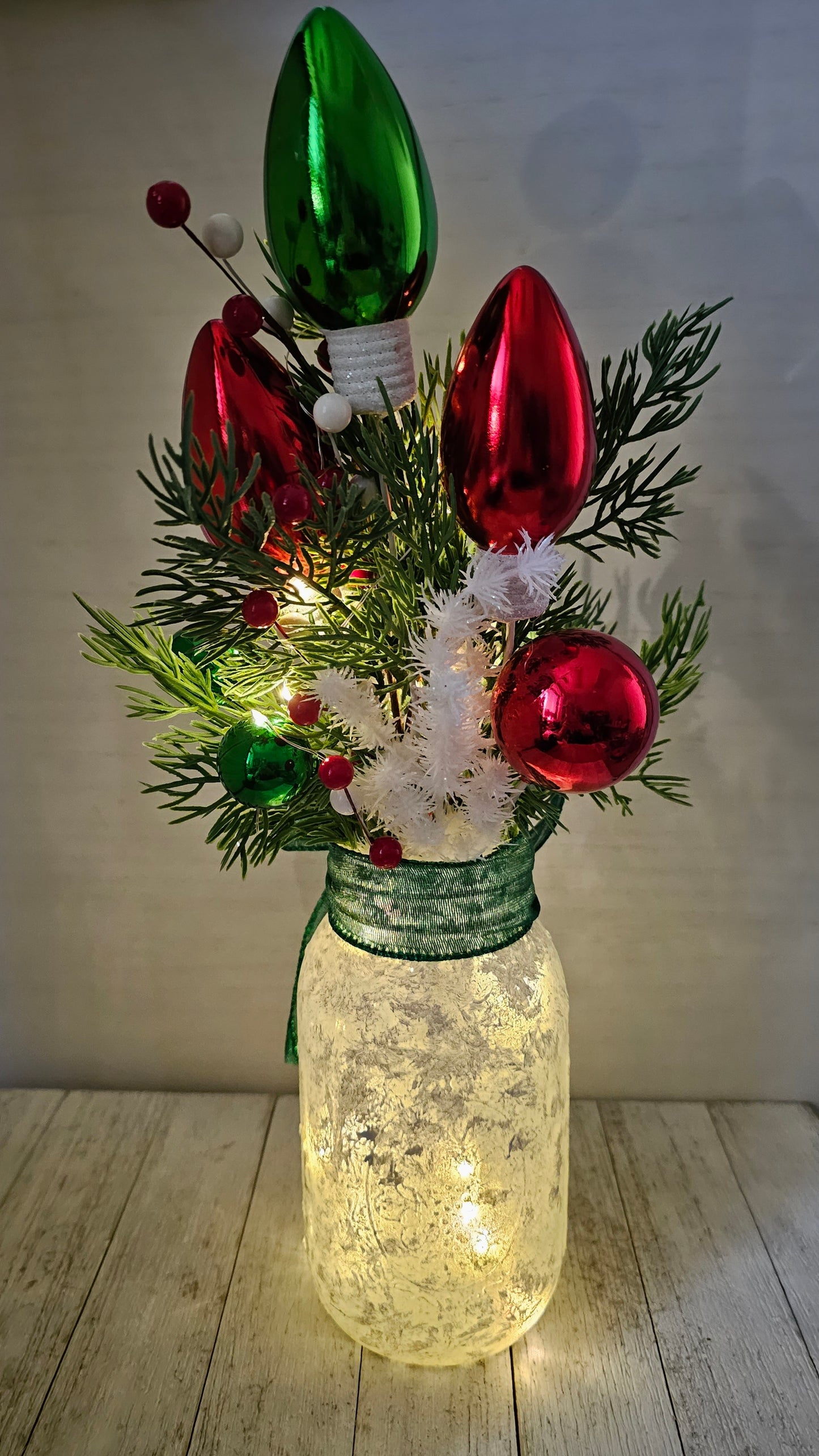 Christmas Tree Lighted Mason Jar Centerpiece