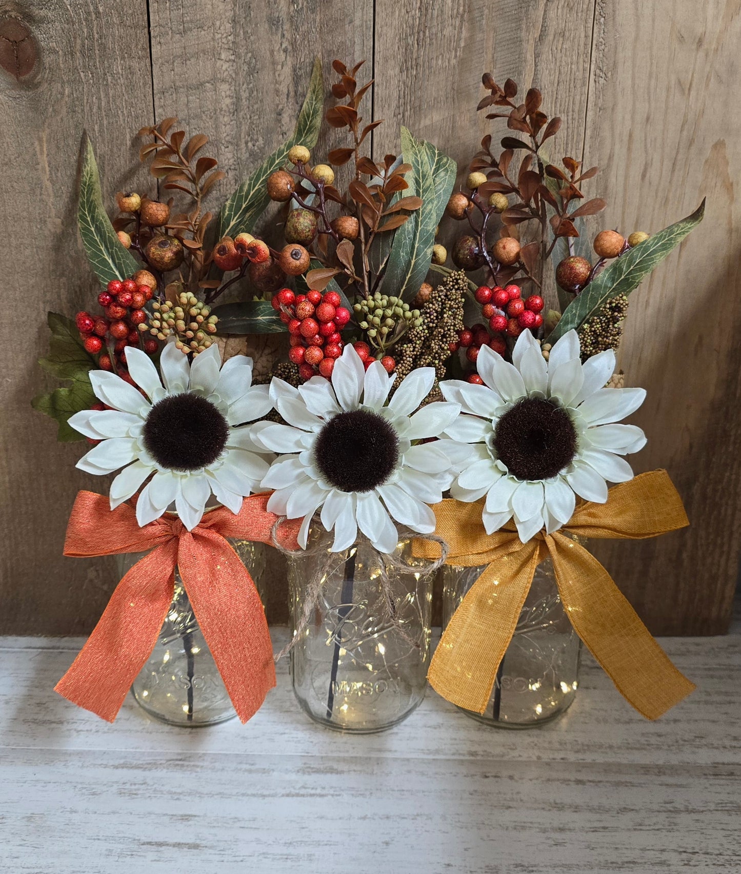 Fall Sunflower Lighted Mason Jar Centerpieces With Bows