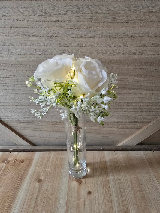 Ivory Silk Rose Lighted Centerpiece - Glassy Gal Decor