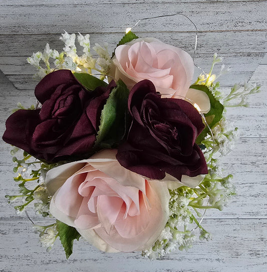 Red Rose and Pink Silk Rose Lighted Centerpiece