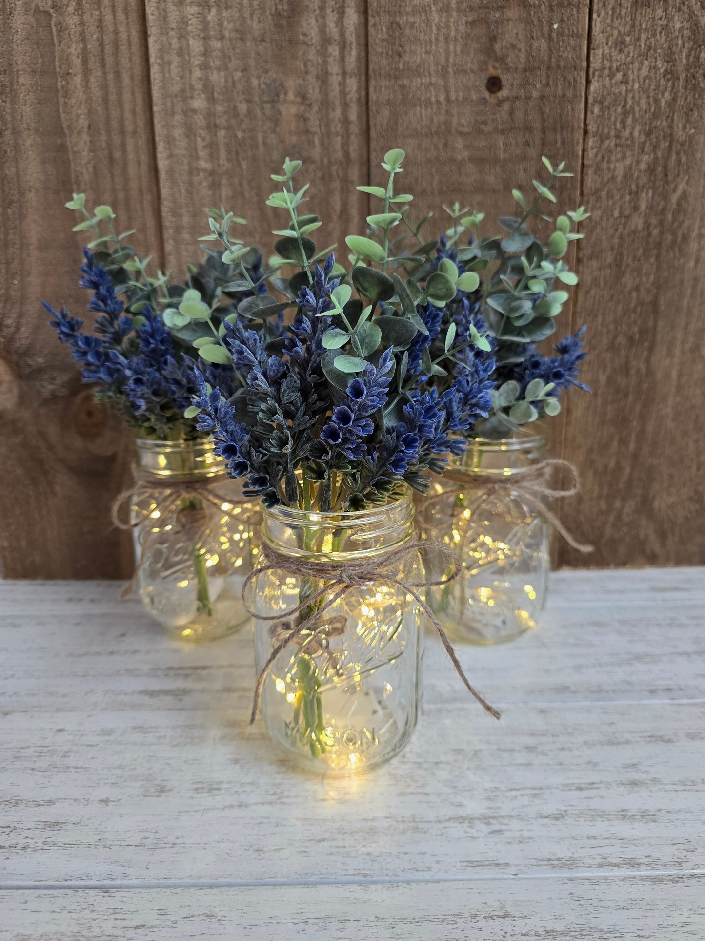 Lavender Blooms & Eucalyptus Lighted Mason Jar Centerpiece