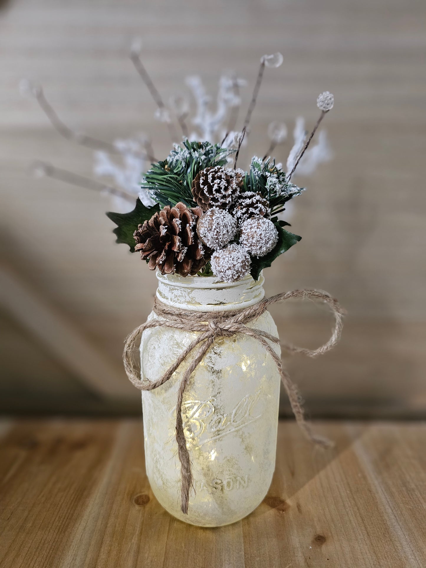 Snowy Winter Wonderland Mason Jar With Fairy Lights