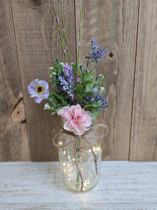 Faux Wildflower Lighted Mason Jar Quart Centerpiece