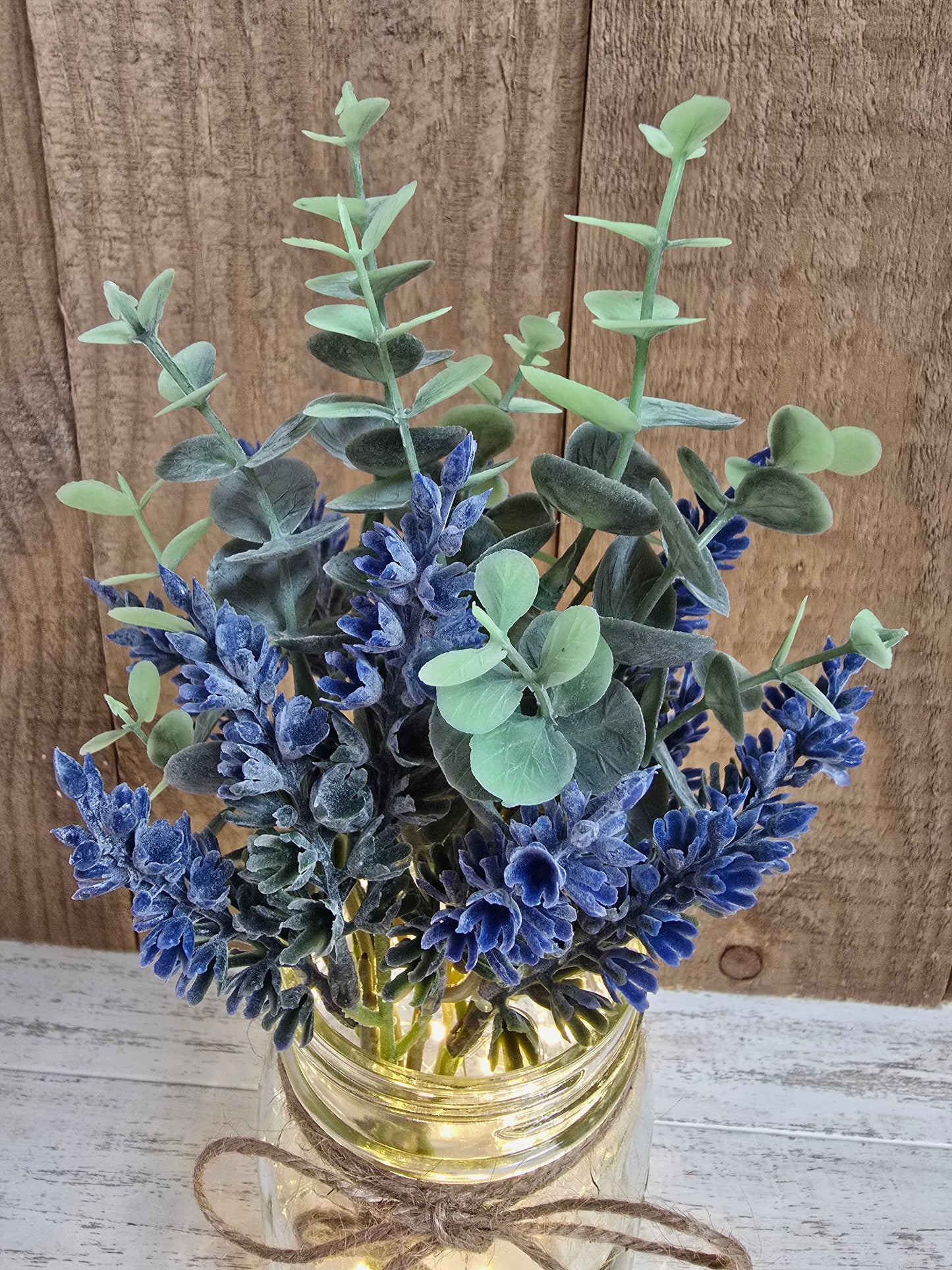 Lavender Blooms & Eucalyptus Lighted Mason Jar Centerpiece