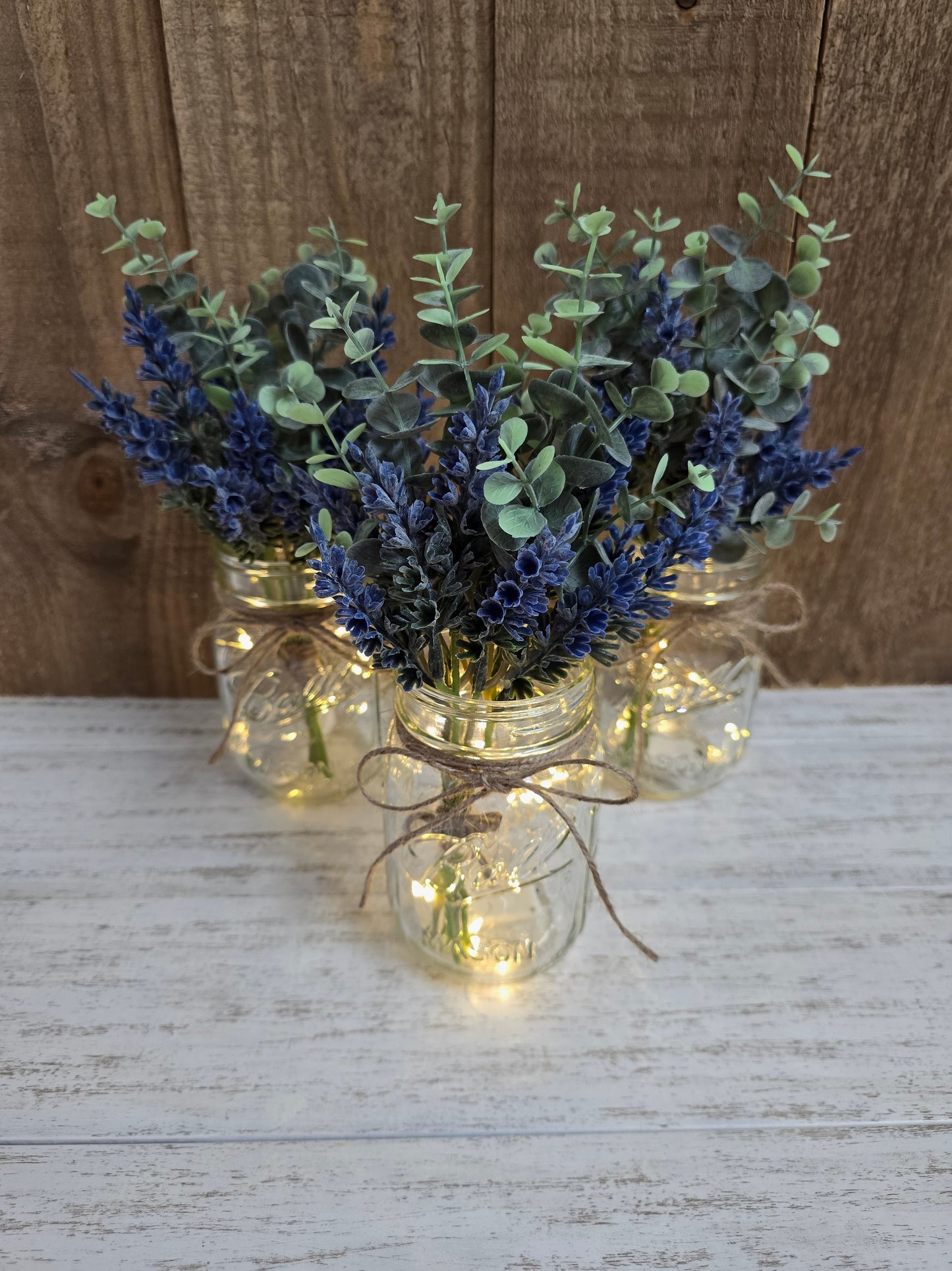 Lavender Blooms & Eucalyptus Lighted Mason Jar Centerpiece