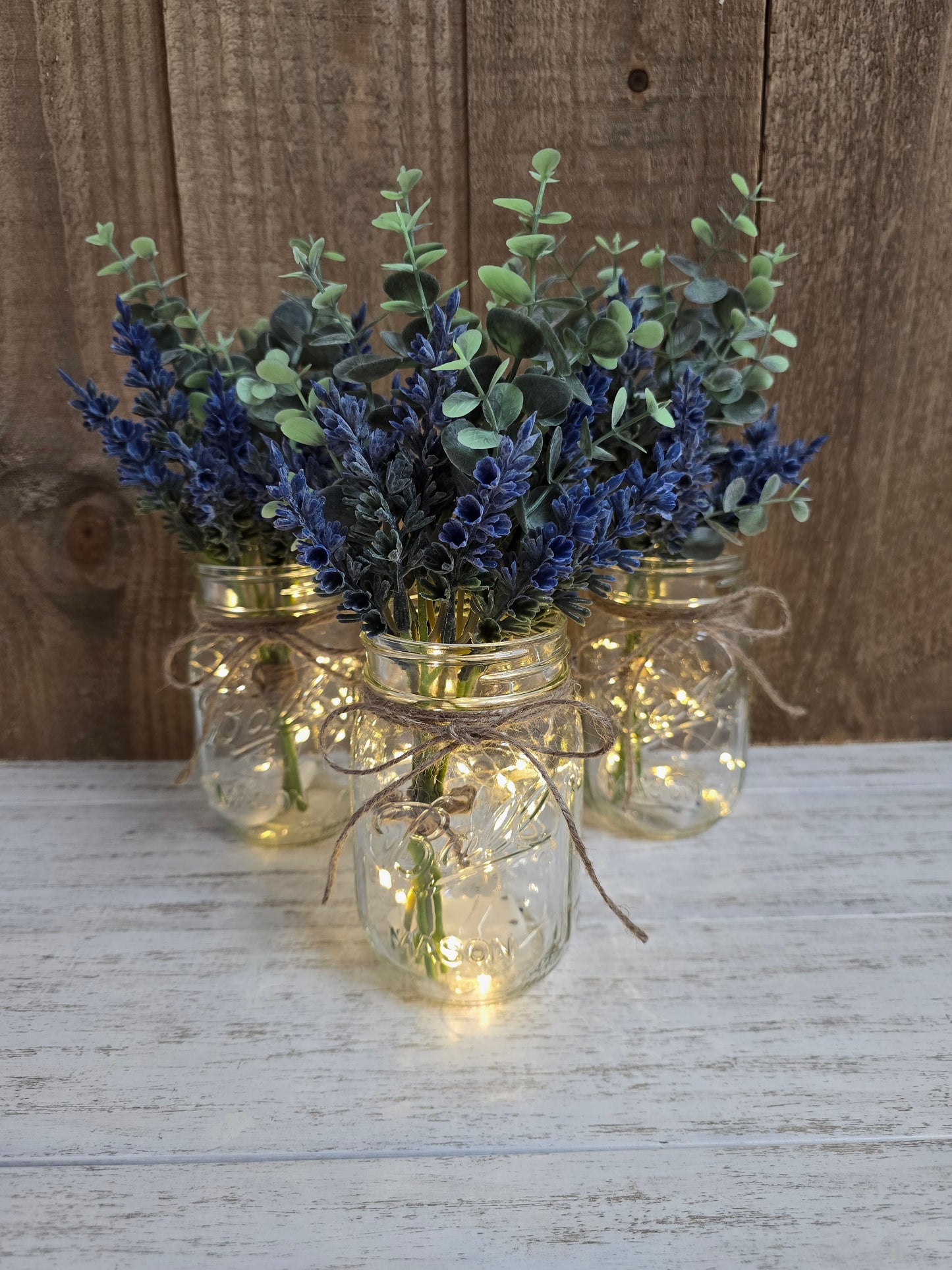 Lavender Blooms & Eucalyptus Lighted Mason Jar Centerpiece