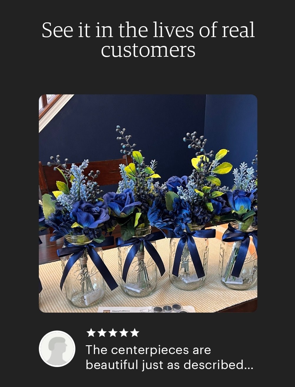 Single Blue Lighted Event Table Centerpiece - Glassy Gal Decor