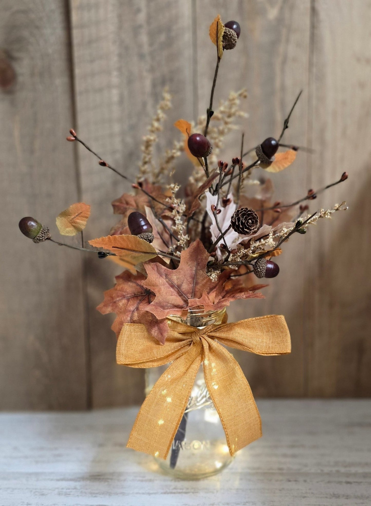 Fall Maple Leaf Lighted Centerpiece - Glassy Gal Decor