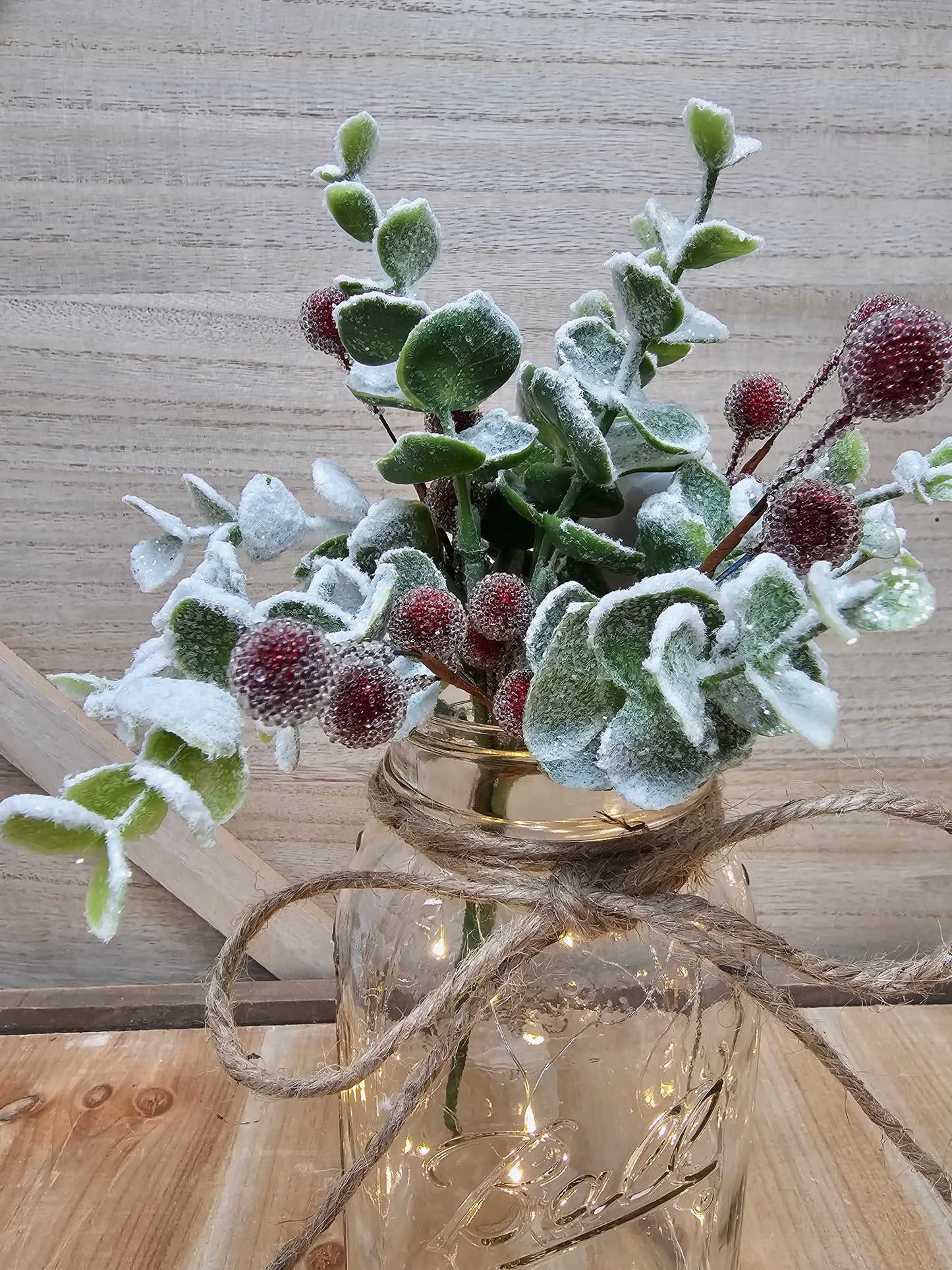 Christmas Eucalyptus & Berry Lighted Mason Jar Centerpiece