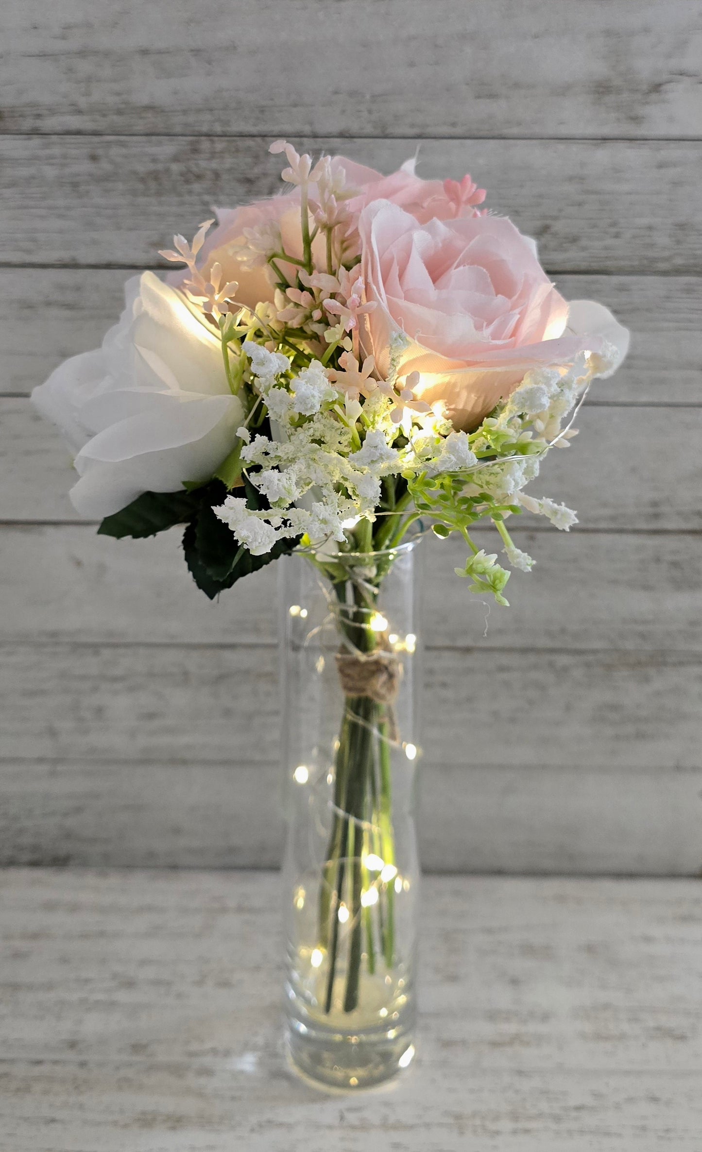 Pink & White Silk Rose Lighted Centerpiece
