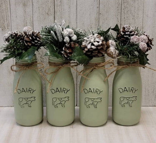 Sage Dairy Jar Christmas Centerpiece