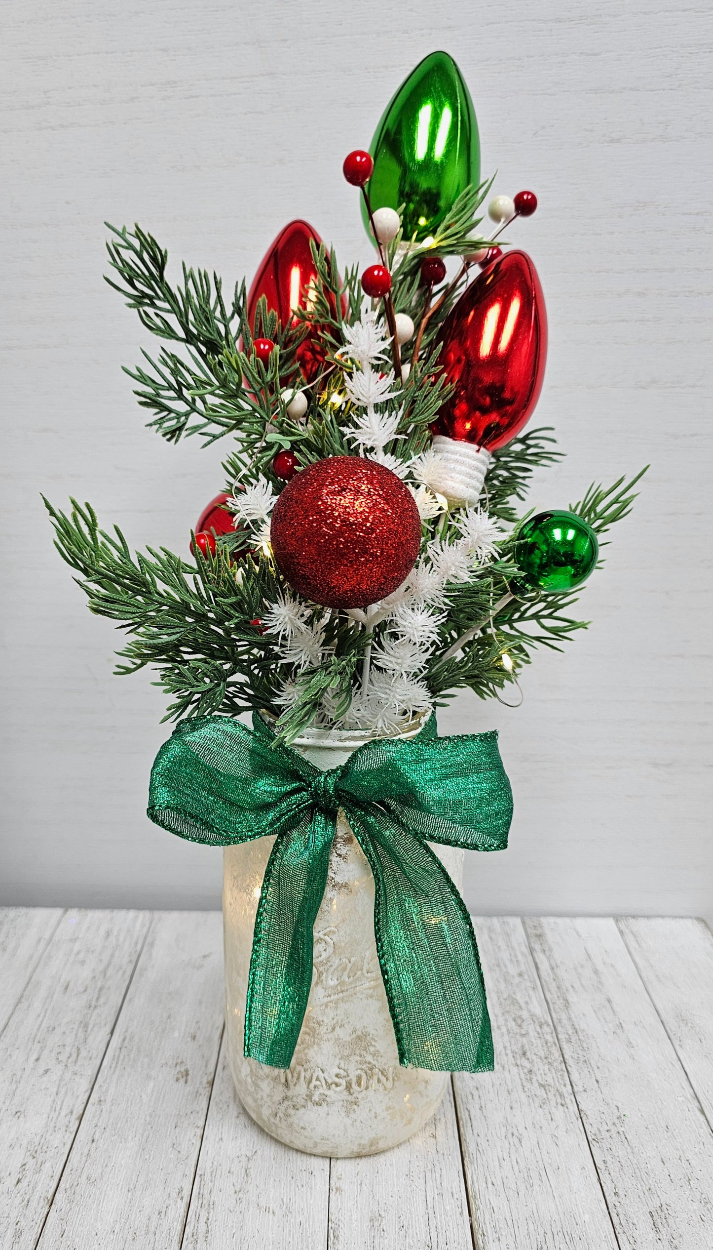 Christmas Tree Lighted Mason Jar Centerpiece
