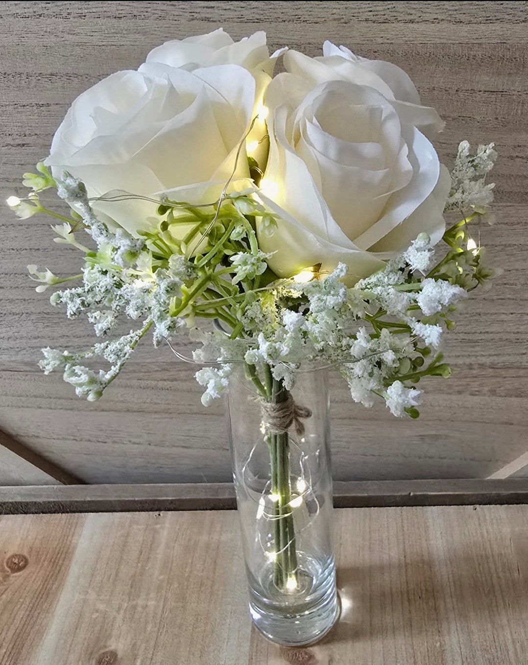 Ivory Silk Rose Lighted Centerpiece - Glassy Gal Decor