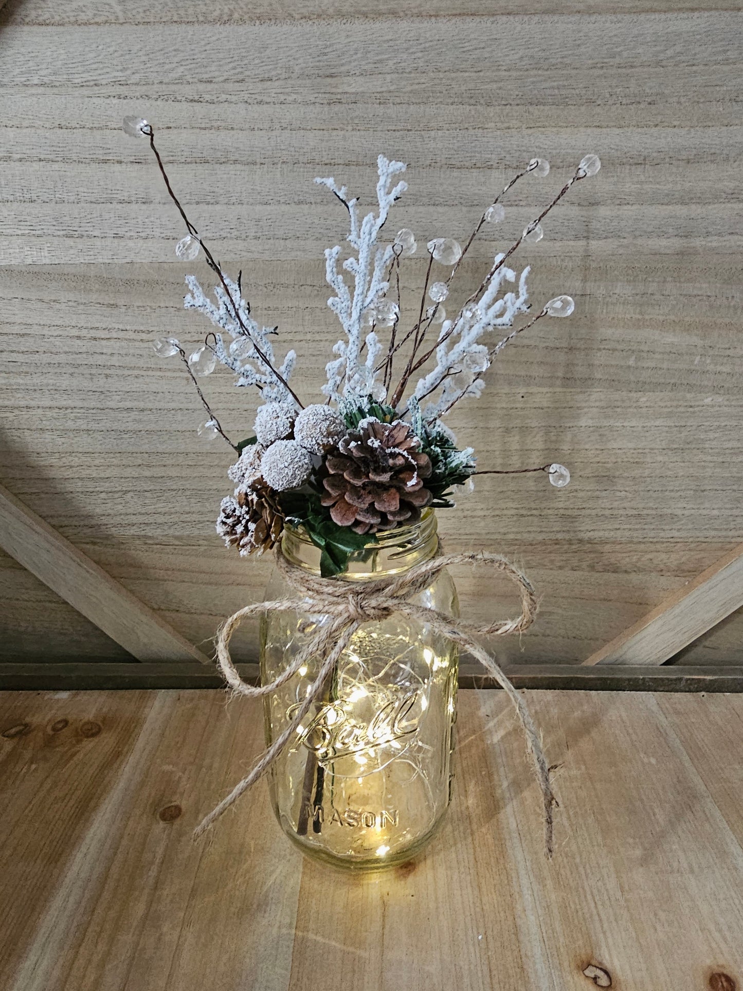 Snowy Winter Wonderland Mason Jar With Fairy Lights