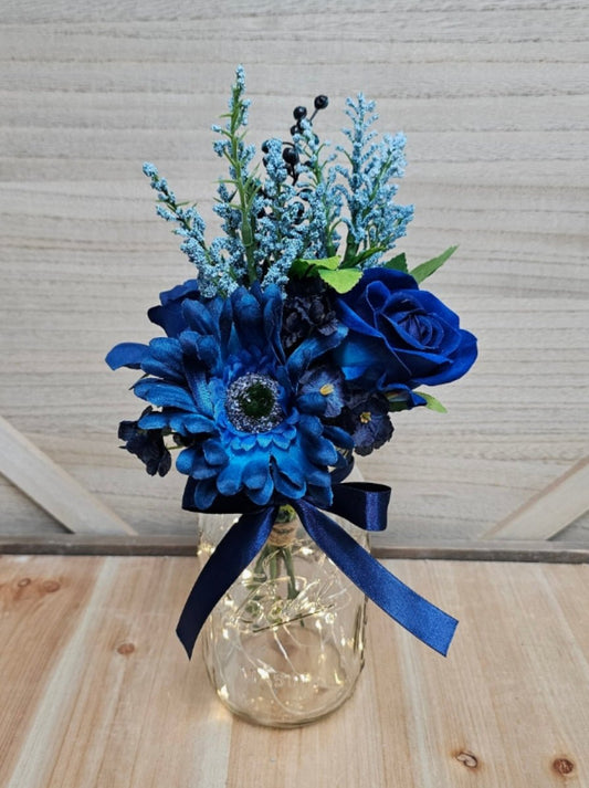 Single Blue Lighted Event Table Centerpiece - Glassy Gal Decor