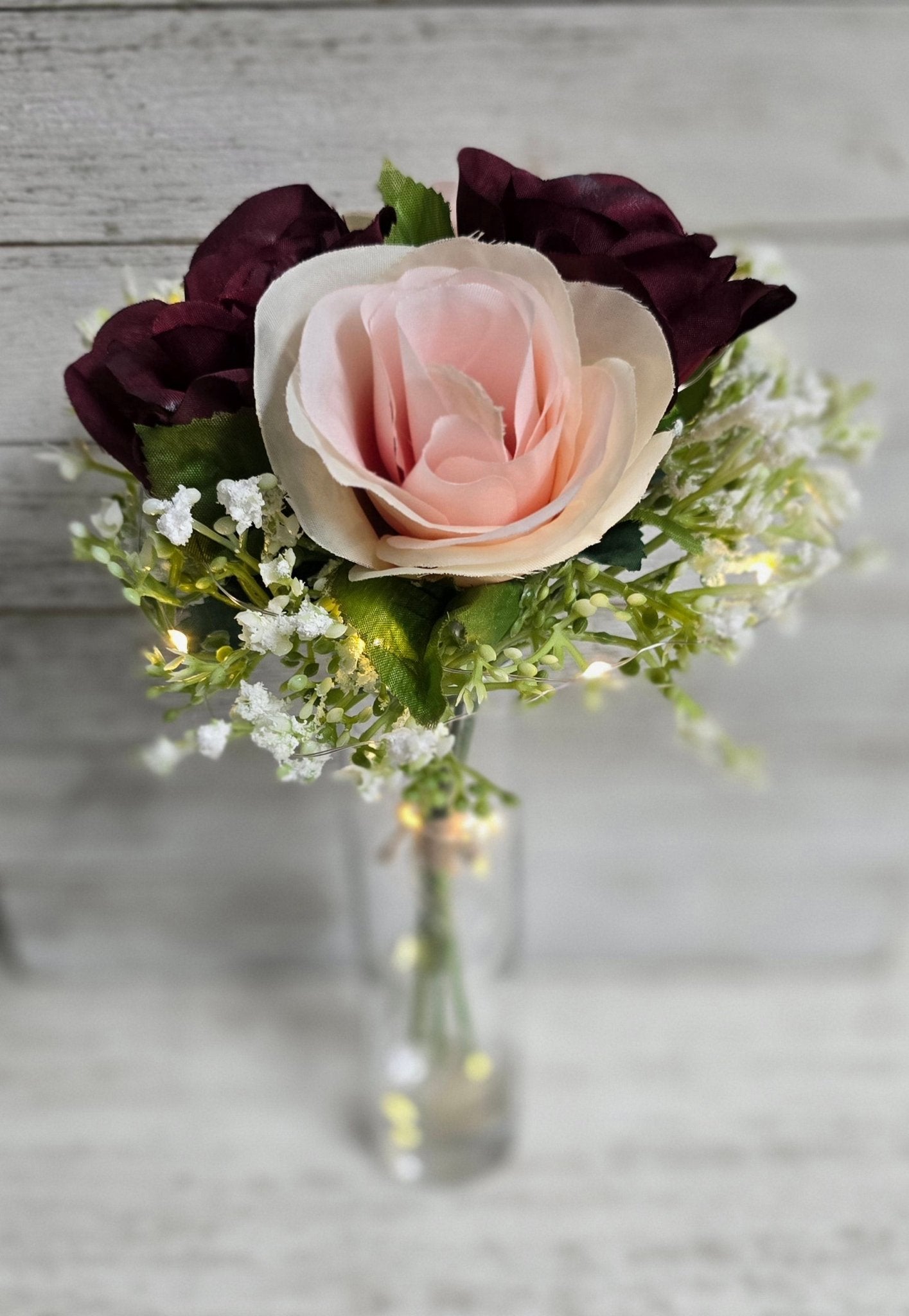 Red Rose and Pink Silk Rose Lighted Centerpiece - Glassy Gal Decor