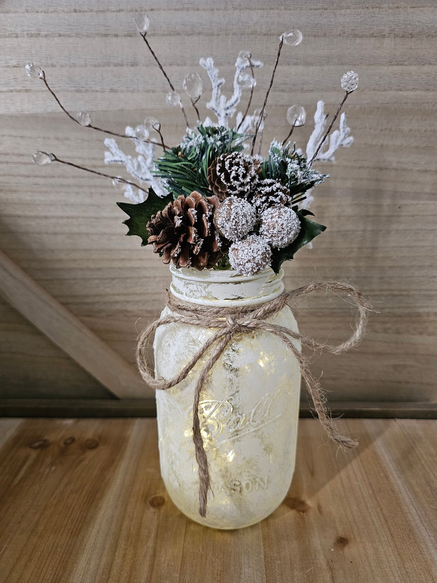 Snowy Winter Wonderland Mason Jar With Fairy Lights