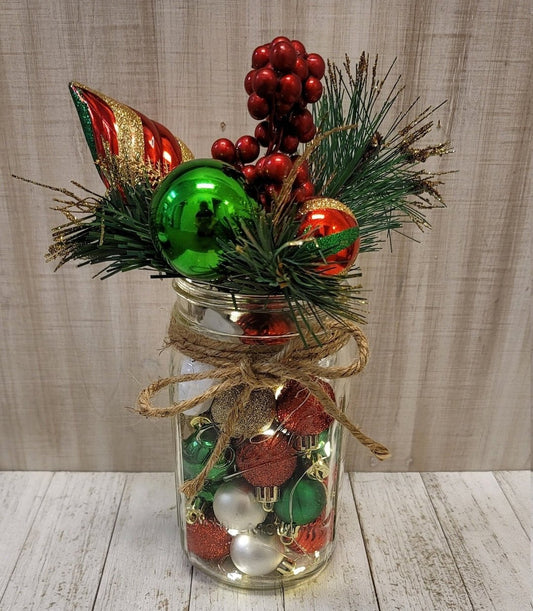 Christmas Ornament Mason Jar With Fairy Lights - Glassy Gal Decor