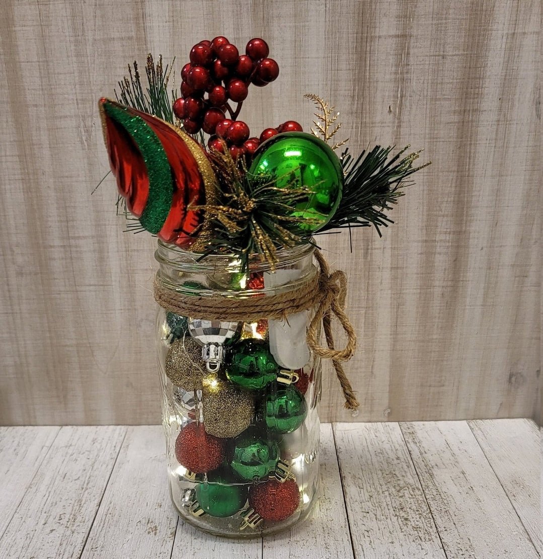Christmas Ornament Mason Jar With Fairy Lights - Glassy Gal Decor